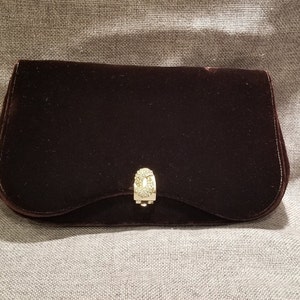 Garay Purple Velvet Clutch Gold Tone and Rhinestone Latch - Vintage clutch