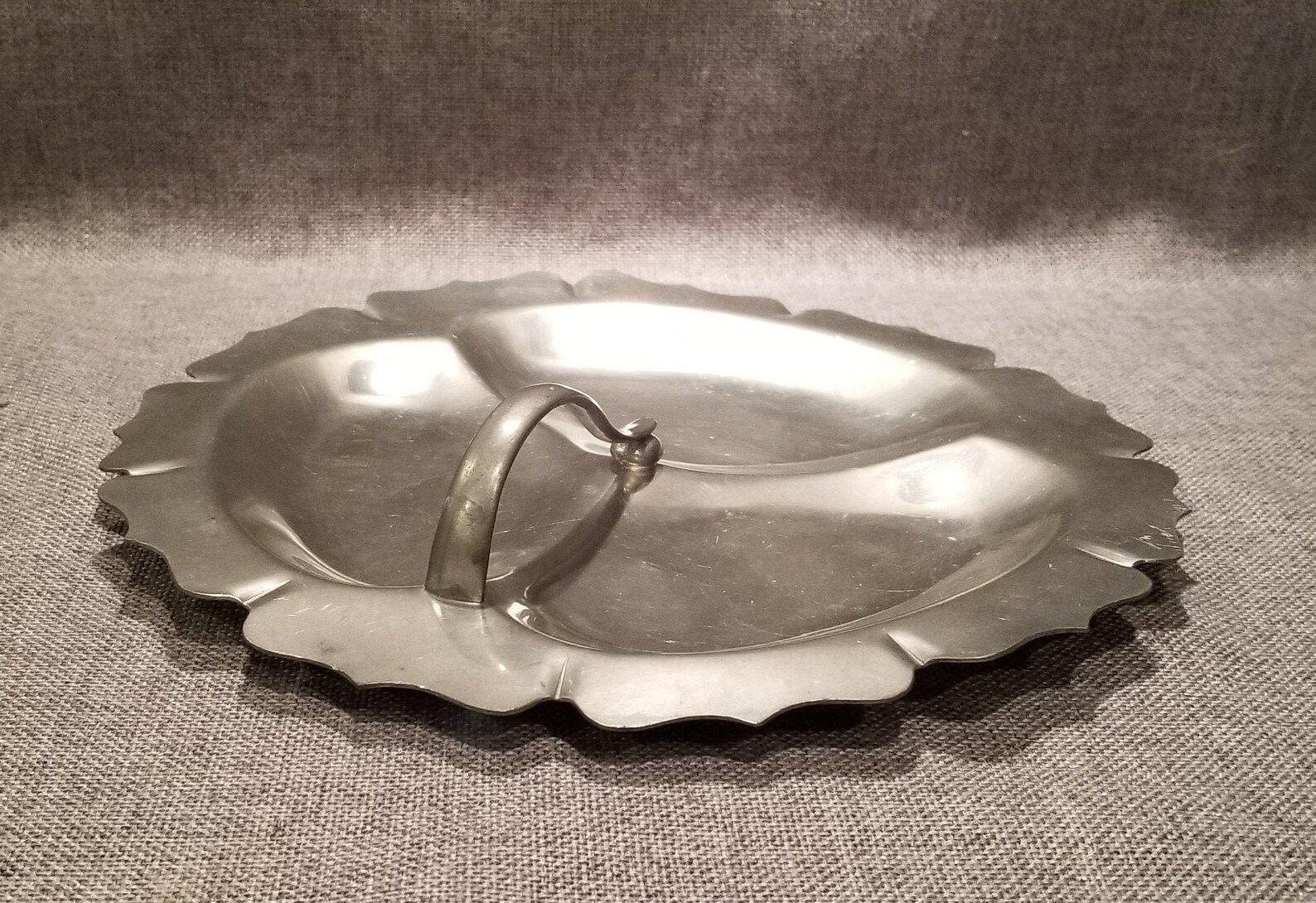 Round Pewter 3 Section Serving Dish Platter with Carry Handle Etsy