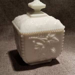 Westmoreland Milk Glass Covered Dish with Blackberry Pattern