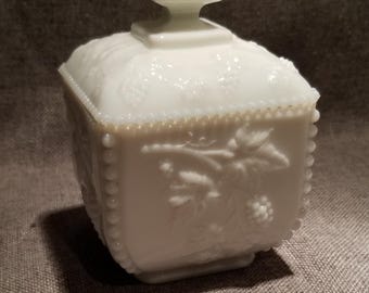 Westmoreland Milk Glass Covered Dish with Blackberry Pattern