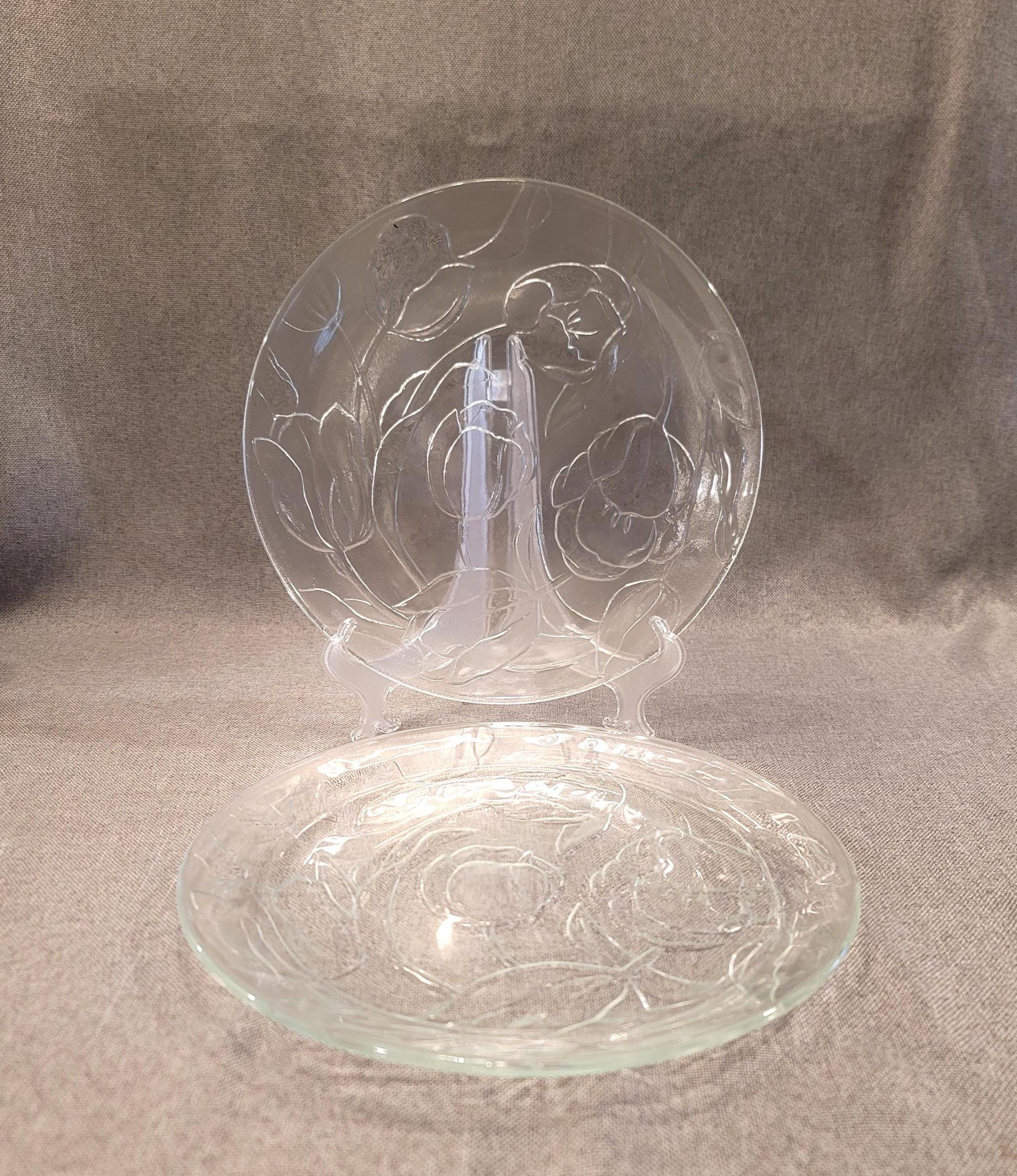 Cristal D\'Arques-Durand Orange Tulips Maty\'s Blue Bowl Dinner Salad Plates Glass