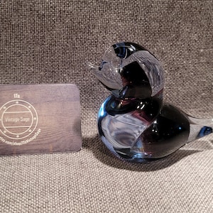Glass Duck Figure Paperweight - Purple Hue in Clear Glass