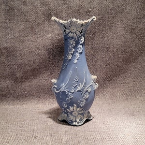 Shafer and Vater Blue and White Jasperware Bud Vase - 6&quot; Tall