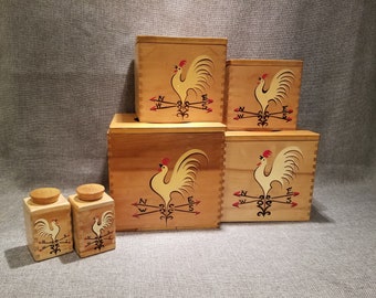 Vintage Kitchen Cannister Set w/ Salt and Pepper Shakers "The Redbird Line Handcrafted in Japan"  PLEASE READ Full Description