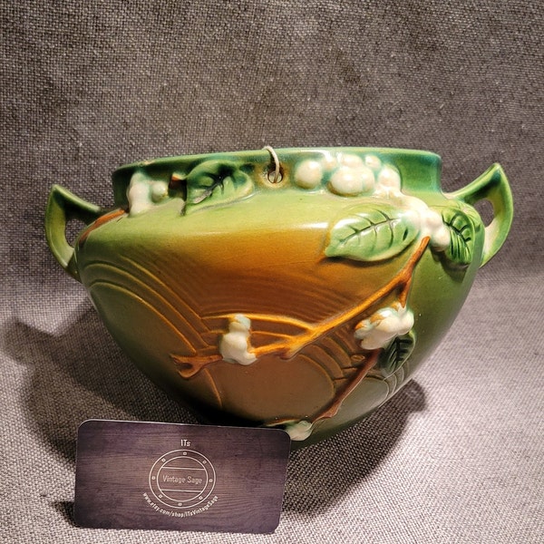 Roseville Pottery Snowberry Green Hanging Planter - 1947