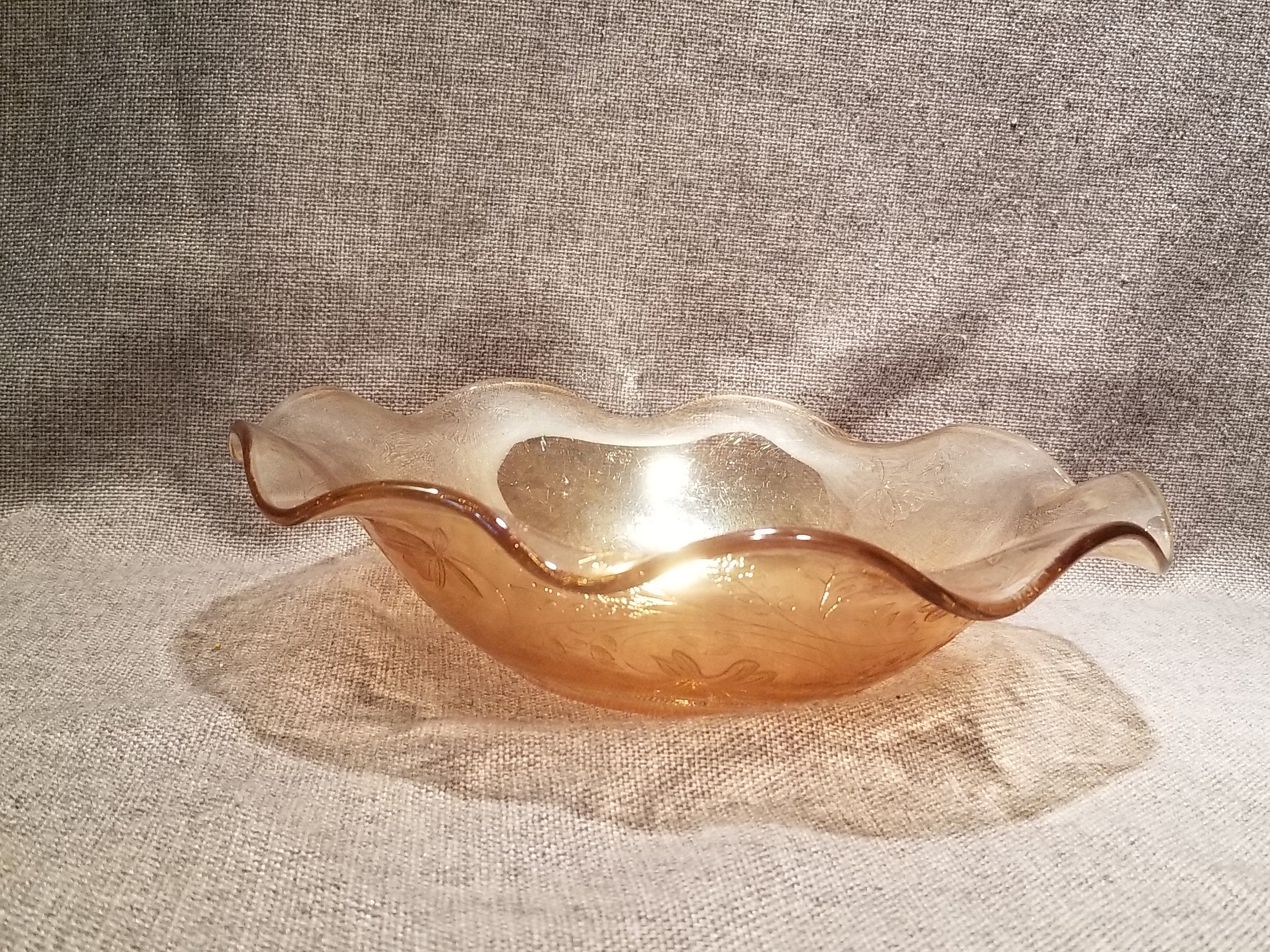 Marigold Glass, Iridescent Fluted Bowl - Etsy