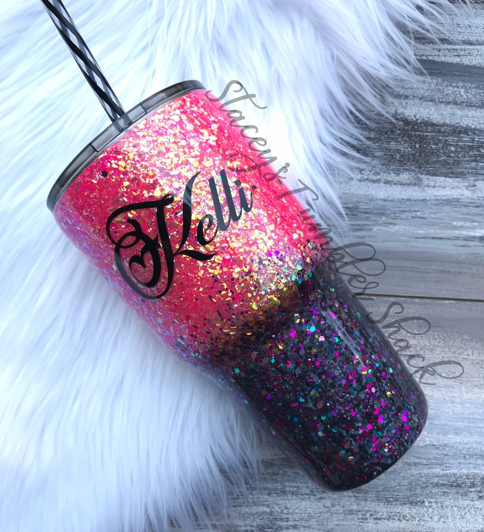 Hot Pink Glitter Tumbler Hot Pink and Black Glitter Ombre | Etsy
