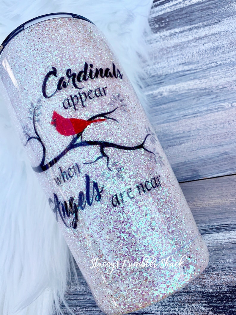 Glitter Tumbler, Cardinal Angels tumbler, lost loved ones tumbler, cardinals appear when angels are near, tumbler for loss, epoxy tumbler image 3