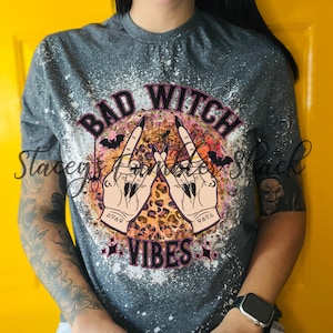 Bad witch vibes | Halloween shirt | bleached tee | bleached shirt | retro | handmade | shirts with sayings | Halloween bleached shirt |