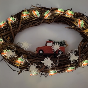 Red Truck Christmas Wreath Lighted