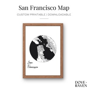 San Francisco Map Printable Modern Black and White SF Map Custom ...