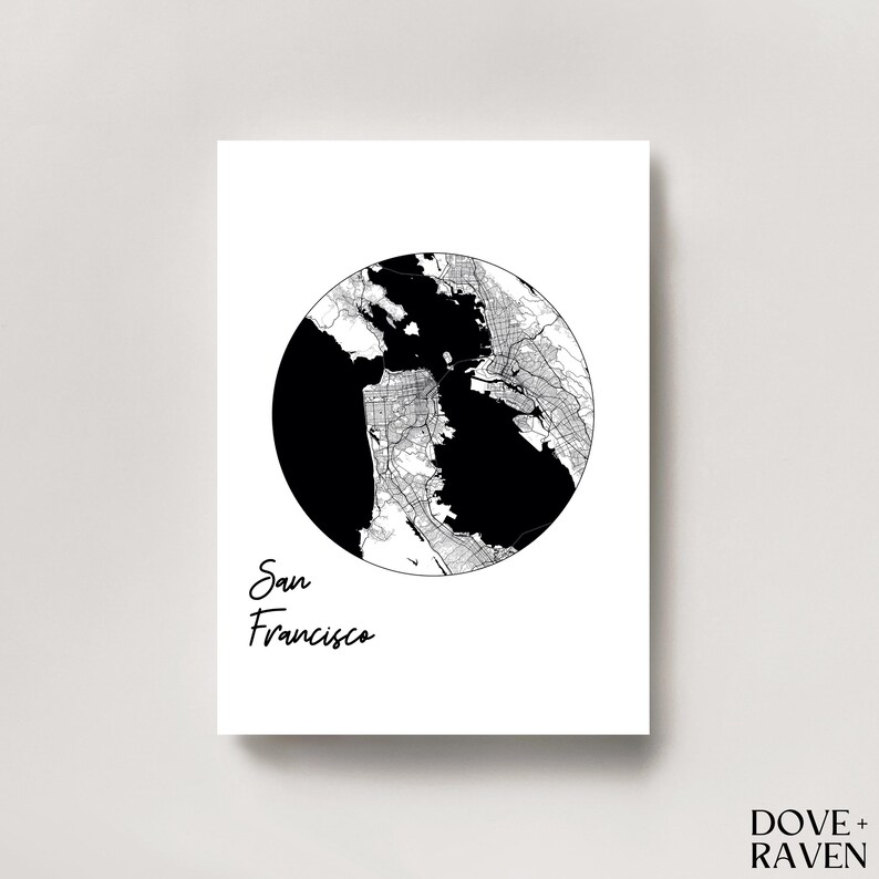 San Francisco Map Printable Modern Black and White SF Map Custom ...