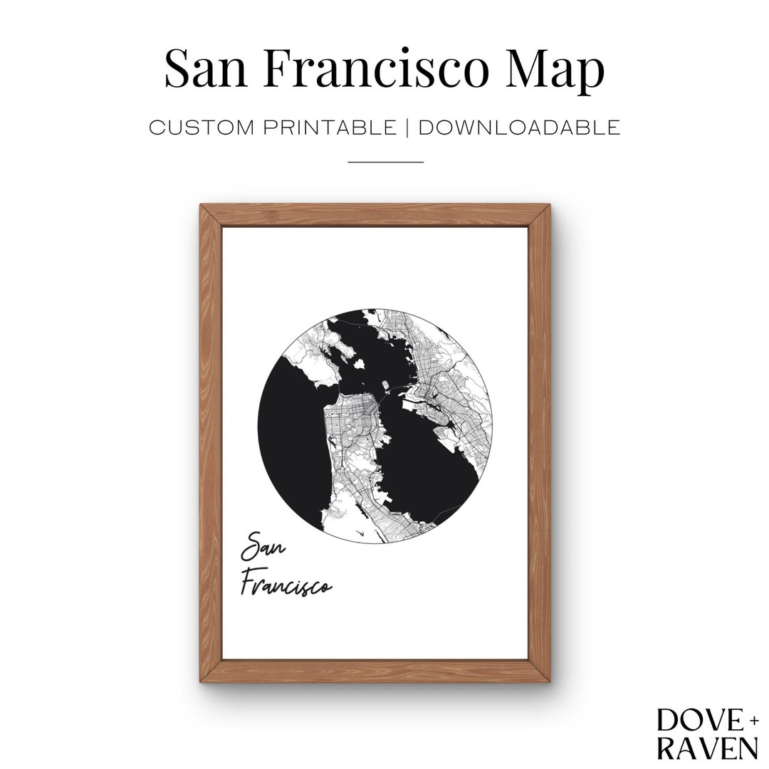 San Francisco Map Printable Modern Black and White SF Map Custom ...