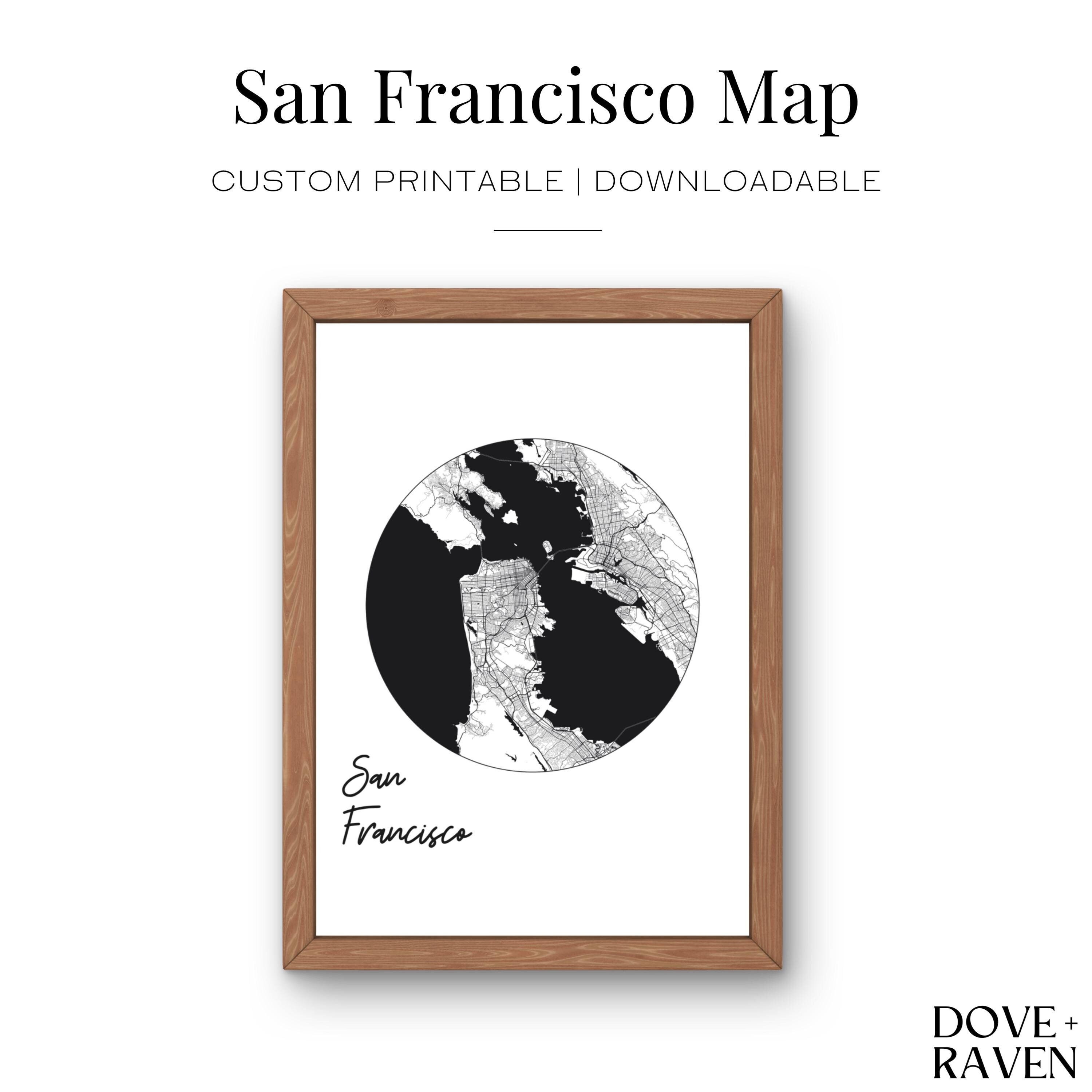 San Francisco Map Printable Modern Black and White SF Map Custom ...