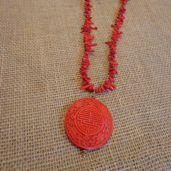 ON SALE! 20.00 OFF! Necklace, Red Coral and Faux Cinnabar Statement Necklace, Holiday Gift, Birthday Gift, Comes Gift Boxed