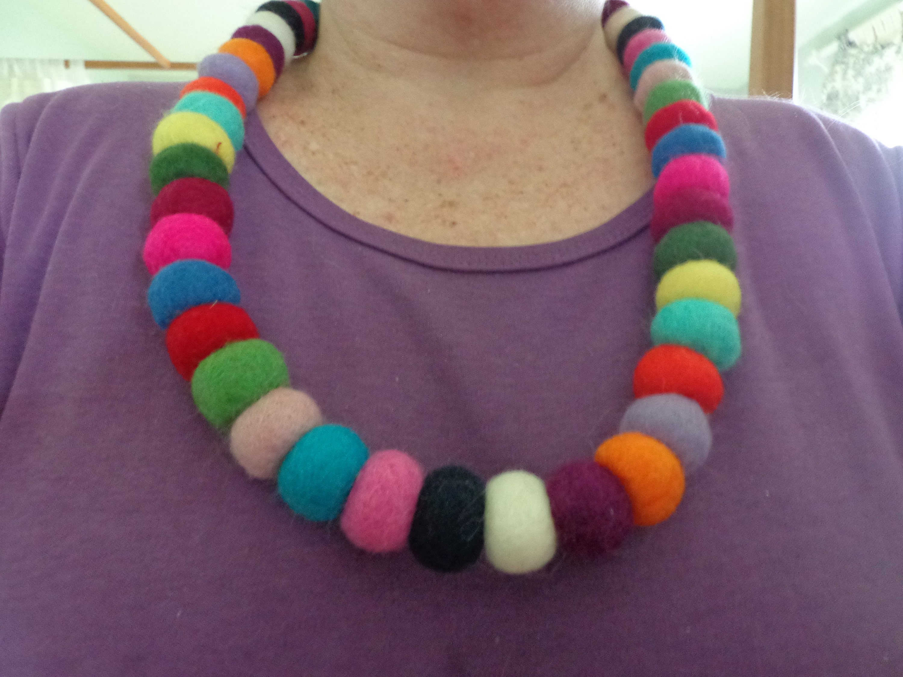 Felted Wool Necklace, Colorful Necklace, Multicolored Felt Bead