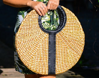 The Woven Moon Bag - handmade woven water hyacinth market/work/evening bag by Woven Vietnam on Etsy