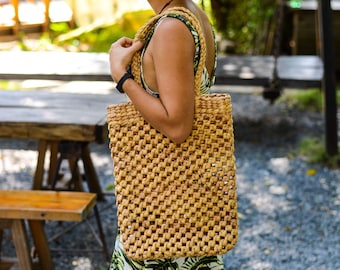 The Woven Tote - handmade woven water hyacinth shoulder city/office/country/beach tote bag by Woven Vietnam on Etsy