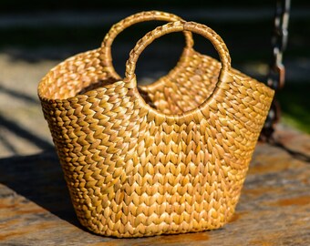 The Woven Basket Bag - handmade woven water hyacinth bag/basket/planter/storage by Woven Vietnam on Etsy