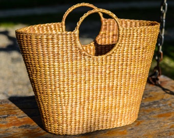 The Woven Maxi Bag - handmade woven water hyacinth large basket/top handle beach/market/storage by Woven Vietnam on Etsy