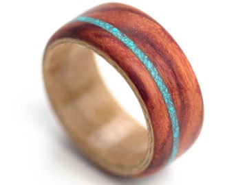 Wooden ring rosewood & maple turquoise