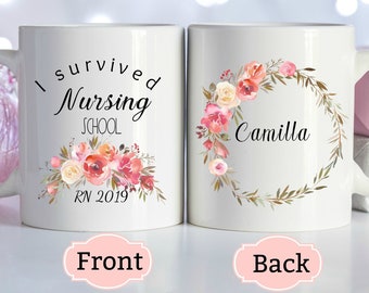 Personalized Nurse Graduation Gift, College Graduation Gift, Custom Graduation Mug. I Survived Nursing School Gift For RN Nurse