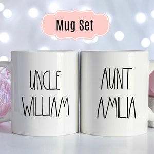 Tazas personalizadas para tía y tío, tazas personalizadas para tía y tío, taza para anuncio de embarazo, juego de 2 tazas