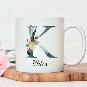Floral Monogram taza, taza inicial personalizada, taza personalizable, regalo para la madre, taza de nombre personalizado, taza con nombre