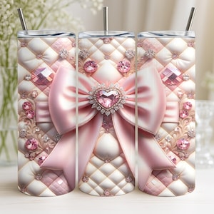 Coquette Tumbler Wrap PNG, 3D Soft Girl 20oz Skinny Tumbler Sublimation with Pink Bow, Trendy Cute Tumbler Design, Digital Download