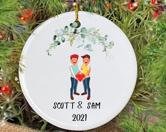 Gay Couple Christmas Tree Ornament, Personalized Christmas Ornaments for Couples, Couples Christmas Ornament, Personalized Name and Date