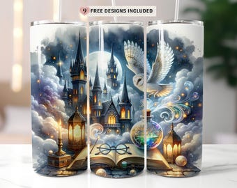 Wizard World Tumbler Wrap Png, 20oz  Skinny Tumbler Design, Wizard School Sublimation Wrap, Magic Tumbler PNG, Fantasy Skinny Sublimation