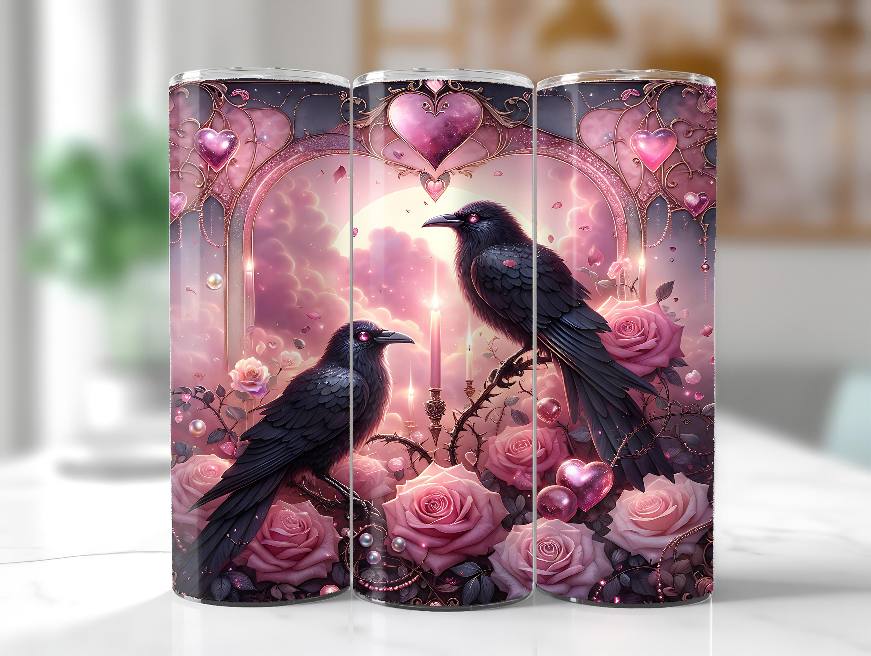 Gothic Raven Valentine Tumbler Wrap 20oz Skinny, Dark Romance Love
