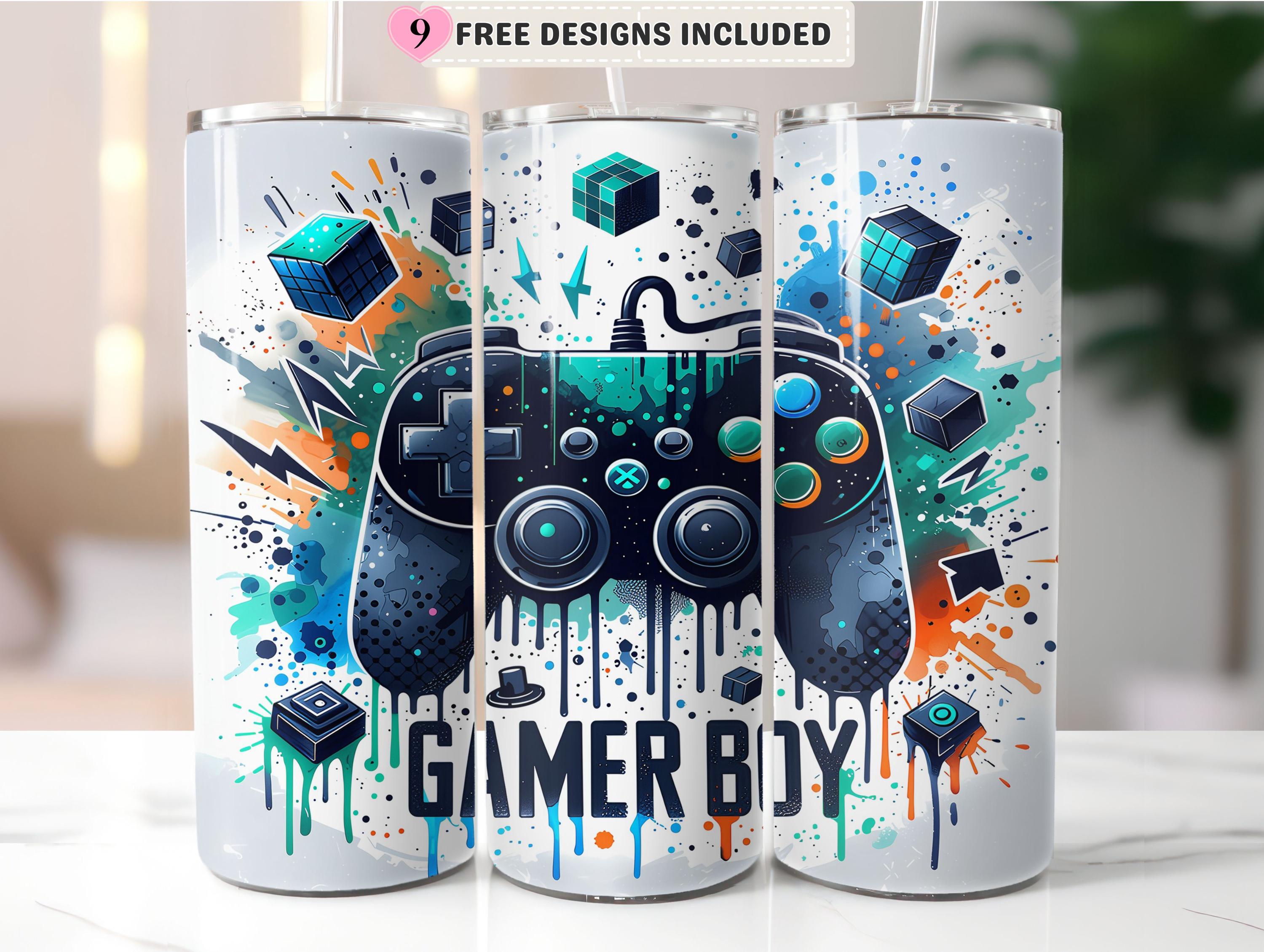 Gamer Boy Tumbler Wrap, Blue Teal Paint Splash Controller 20oz Skinny ...