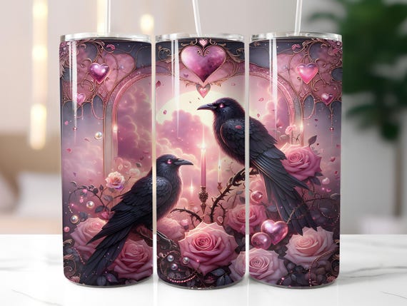 Gothic Raven Valentine Tumbler Wrap 20oz Skinny, Dark Romance Love