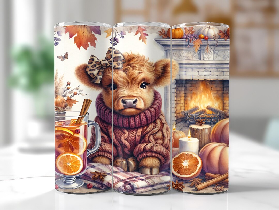Fall Cute Baby Highland Cow 20oz Skinny Tumbler Wrap, Coquette Fall ...