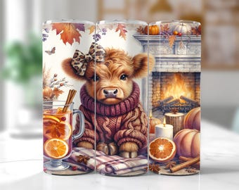 Fall Cute Baby Highland Cow 20oz Skinny Tumbler Wrap, Fall Vibes ...