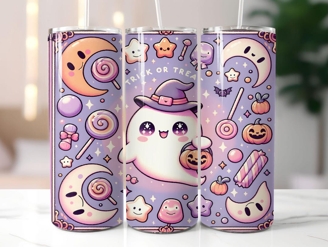 Cute Ghost Tumbler Wrap PNG, 20oz Halloween Cup Design, Coquette Fall ...