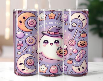 Cute Ghost Tumbler Wrap PNG, 20oz Halloween Cup Design, Coquette Fall Sublimation, Girly Digital Download, Kids Tumbler Wrap