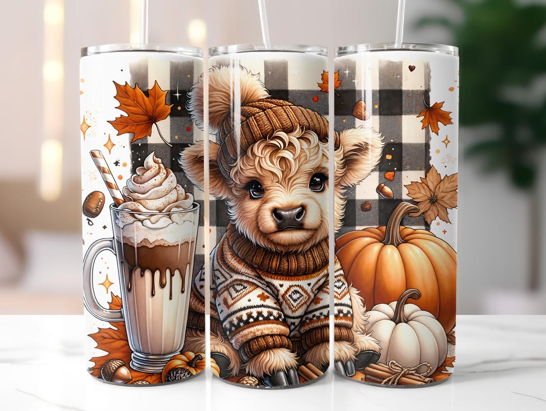 Fall Cute Baby Highland Cow 20oz Skinny Tumbler Wrap, Fall Vibes ...
