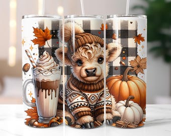 Fall Cute Baby Highland Cow 20oz Skinny Tumbler Wrap, Fall Vibes ...