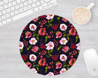 Floral Mouse Pad, Circle Mousepad, Round Mouse Pad For Women, Desk Accessories, Office Decor, Gift For Coworker, Gift For Sister