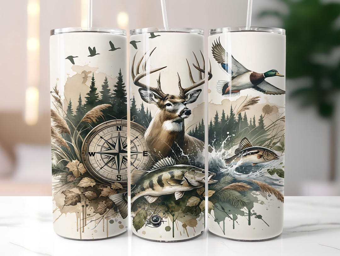 Deer Duck Fishing Tumbler Wrap 20oz Skinny, Hunting Bass Mallard ...