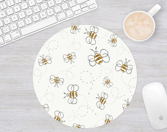 Cute Mouse Pad, Bee Circle Mousepad, Round Mouse Pad For Women, Desk Accessories, Office Decor, Gift For Coworker, Gift For Sister