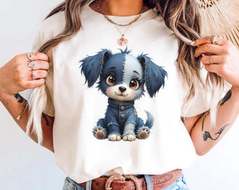 Perro de retazos de mezclilla PNG, diseño de sublimación de cachorro lindo, descarga digital de perro de mezclilla, diseño de camiseta de perro estilo western