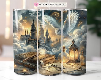 Wizard World Tumbler Wrap Png, 20oz  Skinny Tumbler Design, Wizard School Sublimation Wrap, Magic Tumbler PNG, Fantasy Skinny Sublimation