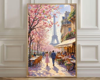 Paris Wall Art Storefront Printable, Paris Café Wall Print, French Brasserie Digital Art, Eiffel Tower Home Decor Download