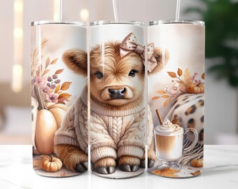 Fall Cute Baby Highland Cow 20oz Skinny Tumbler Wrap, Fall Vibes ...