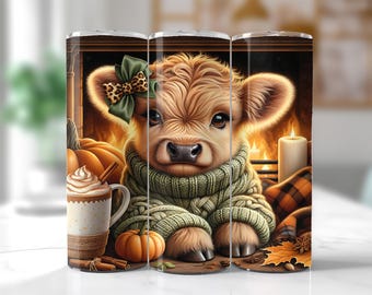 Fall Cute Baby Highland Cow 20oz Skinny Tumbler Wrap, Fall Vibes ...