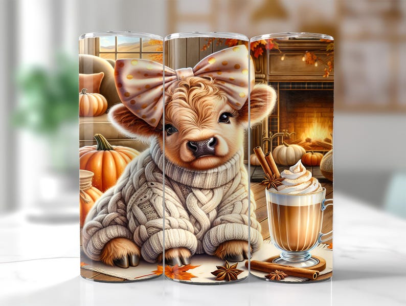 Fall Cute Baby Highland Cow 20oz Skinny Tumbler Wrap, Coquette Fall ...