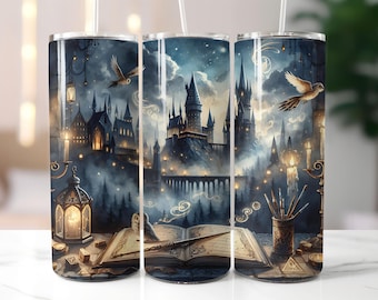 Wizard World Tumbler Wrap Png, 20oz  Skinny Tumbler Design, Wizard School Sublimation Wrap, Magic Tumbler PNG, Fantasy Skinny Sublimation